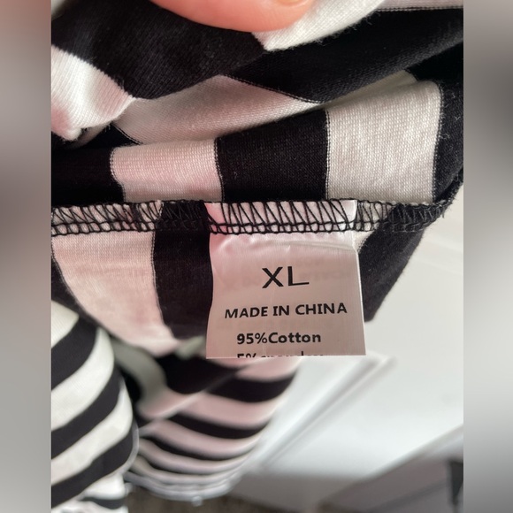 NWT Floral Blooming White & Black Stripe Side-Slit V-Neck Maxi Dress - Picture 10 of 13